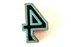 Vintage Industrial Number "4" Black with Light Green Light Blue Paint, 2" tall (c.1940s) - thirdshift