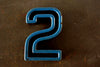 Vintage Industrial Number "2" Black with Blue and Orange Paint, 2" tall (c.1940s) - thirdshift