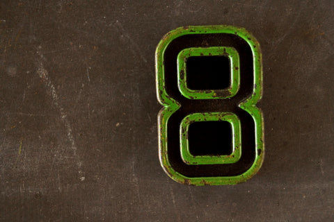 Vintage Industrial Number "8" Black with Green and Red Paint, 2" tall (c.1940s) - thirdshift