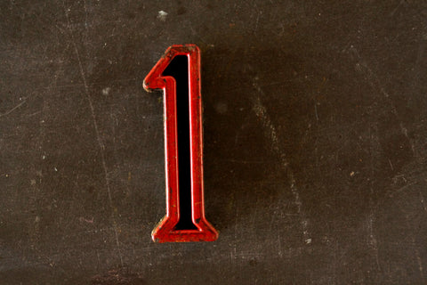 Vintage Industrial Number "1" Black with Red and Green Paint, 2" tall (c.1940s) - thirdshift