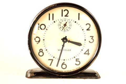 Vintage Westclox Alarm Clock in Black and Ivory (c.1943) - thirdshift