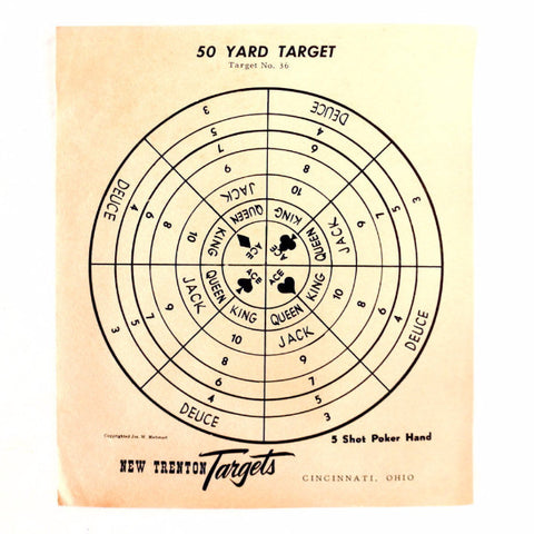 Vintage 5 Shot Poker Hand Paper Shooting Target (c.1950s) - thirdshift