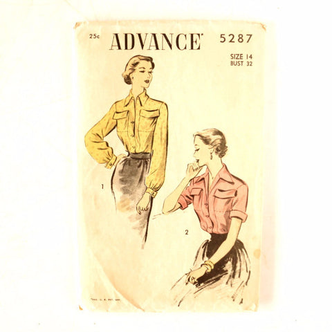 Vintage Advance Pattern 5287, Long /Short Sleeve Blouse (c.1940s) Size 14 Bust 32 - thirdshift