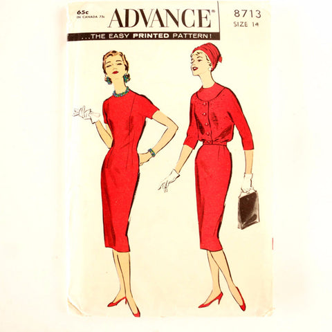 Vintage Advance Pattern 8713, Misses' Sheath & Blouson Jacket (c.1950s) Womens Size 14 - thirdshift