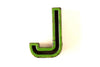 Vintage Industrial Letter "J" Black with Green and Red Paint, 2" tall (c.1940s) - thirdshift