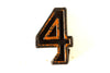 Vintage Industrial Number "4" Black with Chippy Orange and Blue Paint, 2" tall (c.1940s) - thirdshift