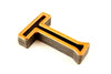 Vintage Industrial Letter "T" Black with Blue and Orange Paint, 2" tall (c.1940s) - thirdshift