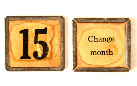 Vintage Metal Number Square Tile "15 / text", Double-Sided (c.1920s) Sepia - thirdshift