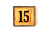 Vintage Metal Number Square Tile "15 / text", Double-Sided (c.1920s) Sepia - thirdshift