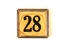 Vintage Metal Number Square Tile "11 / 28", Double-Sided (c.1920s) Sepia - thirdshift