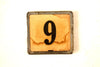 Vintage Metal Number Square Tile "9 / 26", Double-Sided (c.1920s) Sepia - thirdshift