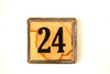 Vintage Metal Number Square Tile "7 / 24", Double-Sided (c.1920s) Sepia - thirdshift