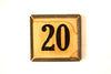 Vintage Metal Number Square Tile "3 / 20", Double-Sided (c.1920s) Sepia - thirdshift