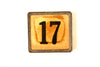 Vintage Metal Number Square Tile "17 / text", Double-Sided (c.1920s) Sepia - thirdshift