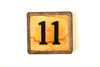 Vintage Metal Number Square Tile "11 / 28", Double-Sided (c.1920s) Sepia - thirdshift