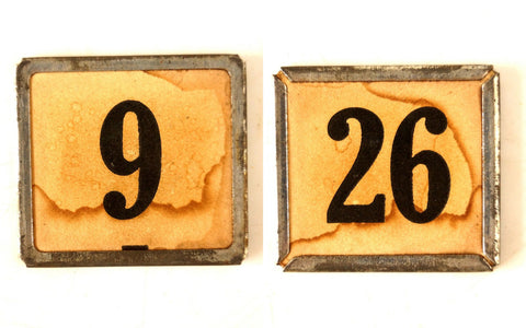 Vintage Metal Number Square Tile "9 / 26", Double-Sided (c.1920s) Sepia - thirdshift