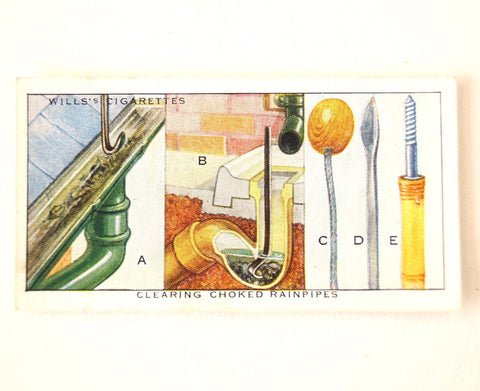 Vintage "Household Hints" Cigarette Card #38 "Clearing Choked Rainpipes" (c.1936) - thirdshift