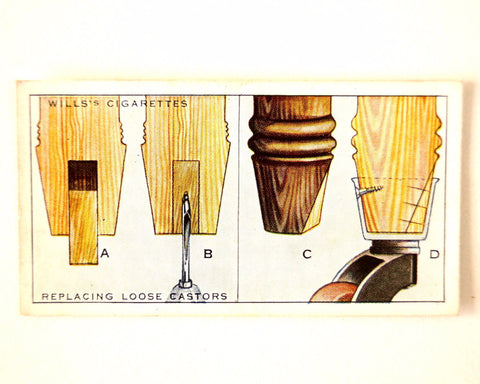 Vintage "Household Hints" Cigarette Card #5 "Replacing Loose Castors" (c.1936) - thirdshift