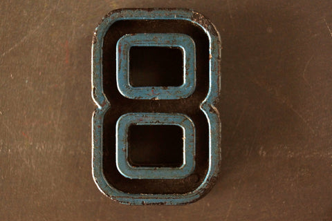 Vintage Industrial Number "8" Black with Blue Paint, 2" tall (c.1940s) - thirdshift