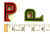Vintage Industrial Letter "P" Black with Red and Green Paint, 2" tall (c.1940s) - thirdshift