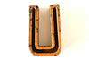 Vintage Industrial Letter "U" Black with Light Orange and Blue Paint, 2" tall (c.1940s) - thirdshift