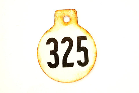 Vintage Metal Cow Tag / Livestock Tag, #325 Double-Sided Numbered Tag (c.1950s) - thirdshift