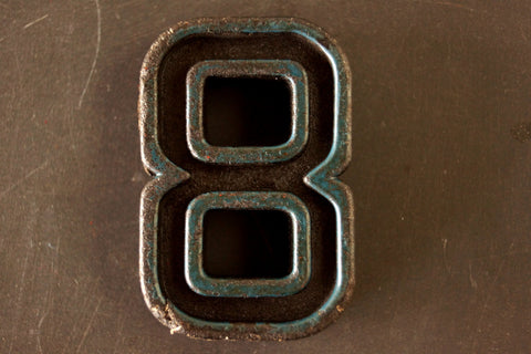 Vintage Industrial Number "8" Black with Blue and Green Paint, 2" tall (c.1940s) - thirdshift