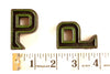 Vintage Industrial Letter "P" Black with Green and Orange Paint, 2" tall (c.1940s) - thirdshift