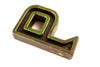 Vintage Industrial Letter "P" Black with Green and Orange Paint, 2" tall (c.1940s) - thirdshift
