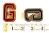 Vintage Industrial Letter "G" Black with Orange and Blue Paint, 2" tall (c.1940s) - thirdshift
