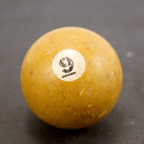 Vintage / Antique Clay Billiard Ball Yellow Number 9, Standard Pool Ball Size (c.1910s) - thirdshift