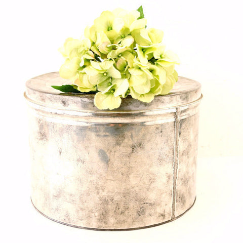 Vintage Silver Metal Chips Tin, 12" diameter (c.1940s) - thirdshift