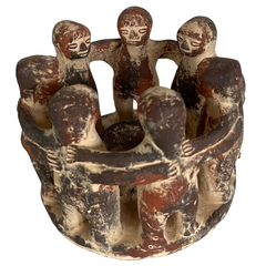 Vintage Circle of Friends Candle Holder with 7 Friends, Terracotta Red Clay 10" diameter (c.1980s)