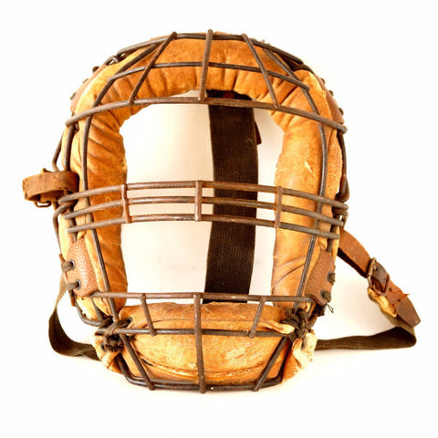 Vintage Baseball Catchers Face Mask with Metal Grid, Leather Straps (c.1930s) - thirdshift