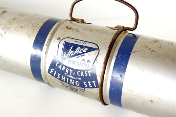 Vintage Jr. Ace Blue Stripe Carry-Case Complete Fishing Set, Silver –