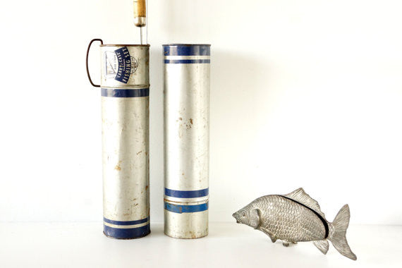 Vintage Jr. Ace Blue Stripe Carry-Case Complete Fishing Set, Silver –
