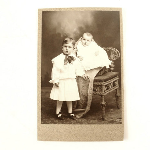 Antique Photograph Cabinet Card of Two Children from Pontiac Illinois (c.1890s) - thirdshift