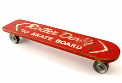Vintage Roller Derby Wood Skateboard in Red with Steel Wheels (c.1950s) - thirdshift