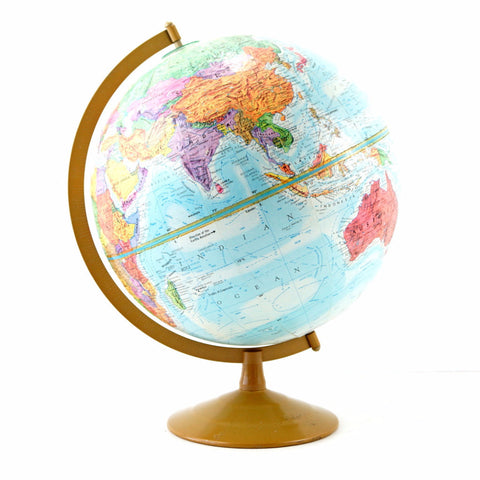 Vintage Globemaster World Globe with Bright Blue Oceans, 12" diameter (c.1991) - thirdshift