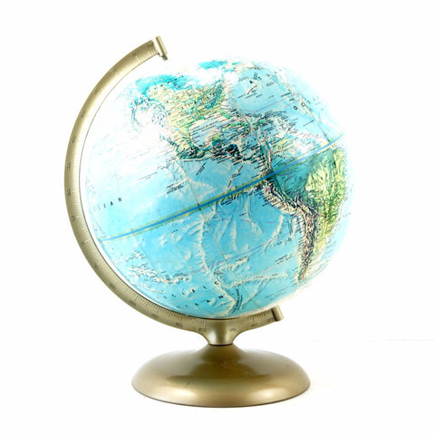 Vintage Rand McNally World Globe with Bright Blue Oceans, 12" diameter (c.1980s) - thirdshift
