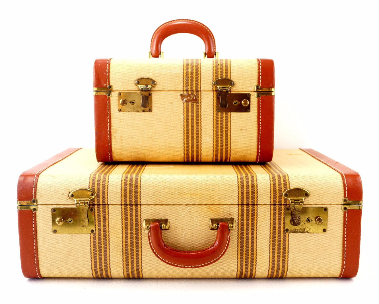 Vintage Wings United Brass & Tweed Style Travel Luggage Suitcase - Ruby Lane