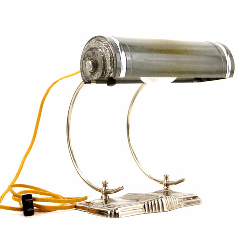 Vintage Art Deco Desk Lamp in Silver Metal (c.1930s) - thirdshift