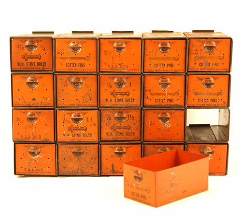 Vintage Dorman Parts Drawer Hardware Bin with 20 Drawers in Rustic Orange (c.1950s) N2 - thirdshift
