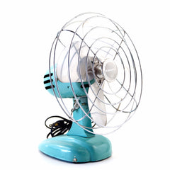 Vintage Eskimo Open Cage Desk Fan by McGraw Edison Co. in Turquiose (c.1950s) - thirdshift