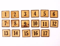 Vintage Metal Number Square Tiles 1-17, Double-Sided (c.1920s) - thirdshift