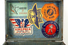 Vintage Metal Roller Skate Case in Black with Original Stickers (c.1950s) - thirdshift