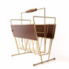 Vintage Magazine Rack in Wood and Brass, Mid Century Modern (c.1950s) - thirdshift