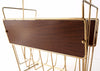 Vintage Magazine Rack in Wood and Brass, Mid Century Modern (c.1950s) - thirdshift