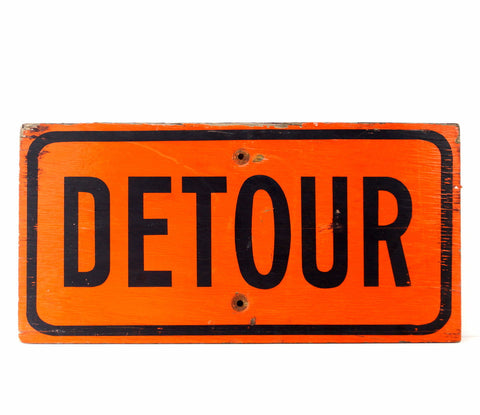 Vintage Wood "Detour" Sign in Orange and Black (c.1960s) - thirdshift