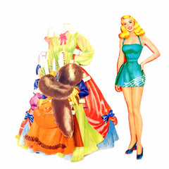 Vintage Paper Doll Blonde Woman with Clothing, 21 pieces (c.1940s) - thirdshift